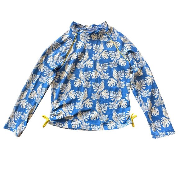MINI BODEN Tropical Swim RashGuard Top Girls 7-8 128cm Blue Rash Guard Parrots - Picture 1 of 7